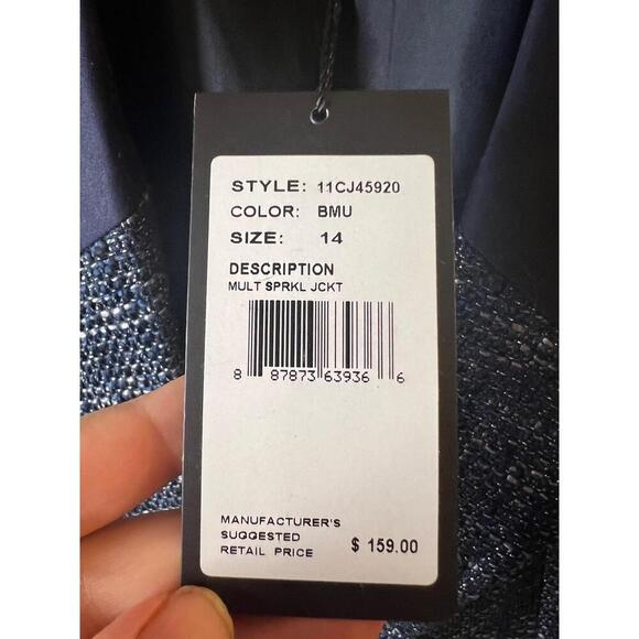 NWT Adrianna Papell Navy Blue Sparkle Open Front Long Sleeves Blazer Jacket 14 - Picture 3 of 10
